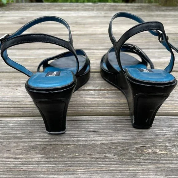 Etienne Aigner Women Shoes Wedge Heel Black Leather Upper Sandal Size 9M - Picture 7 of 12